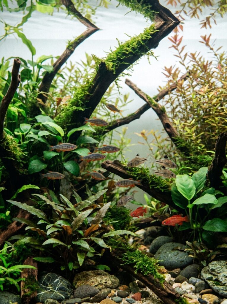 Peaceful community fish in a balanced aquarium environment