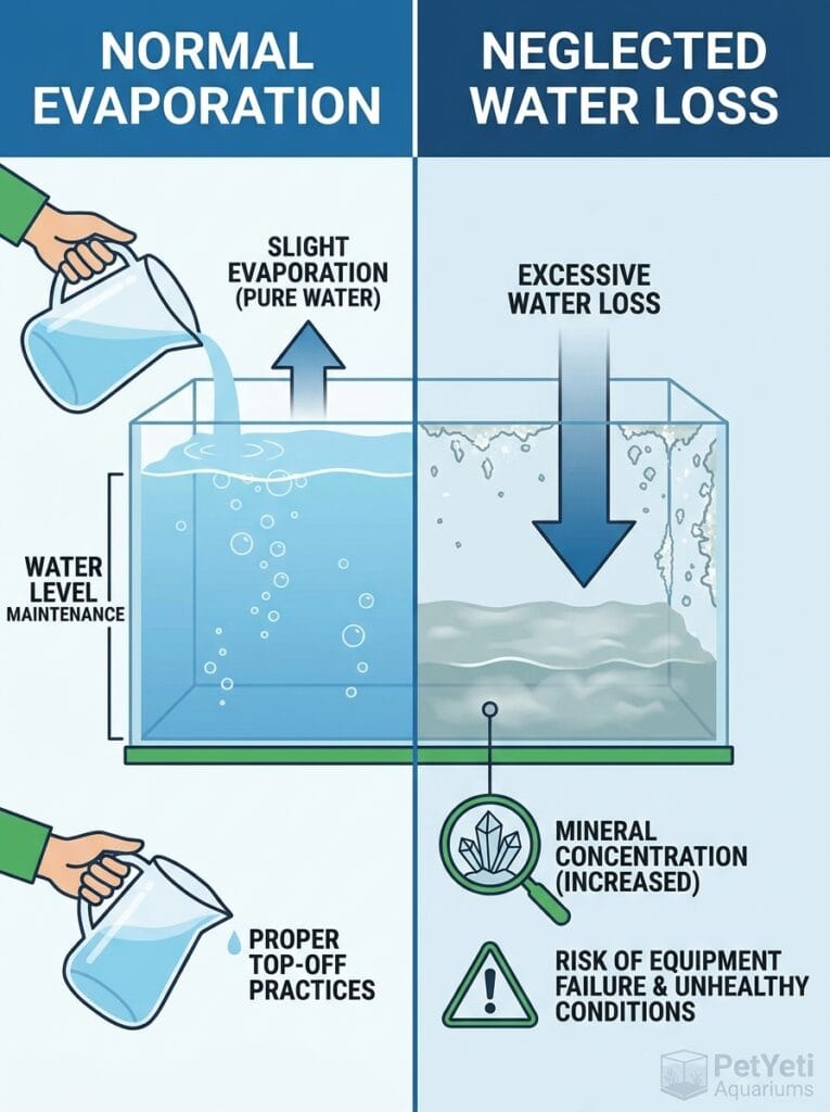 Normal aquarium evaporation and proper maintenance