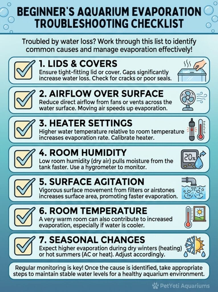 Checklist for reducing aquarium evaporation