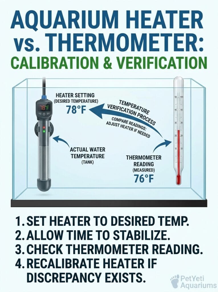 Comparing aquarium heater settings with thermometer readings