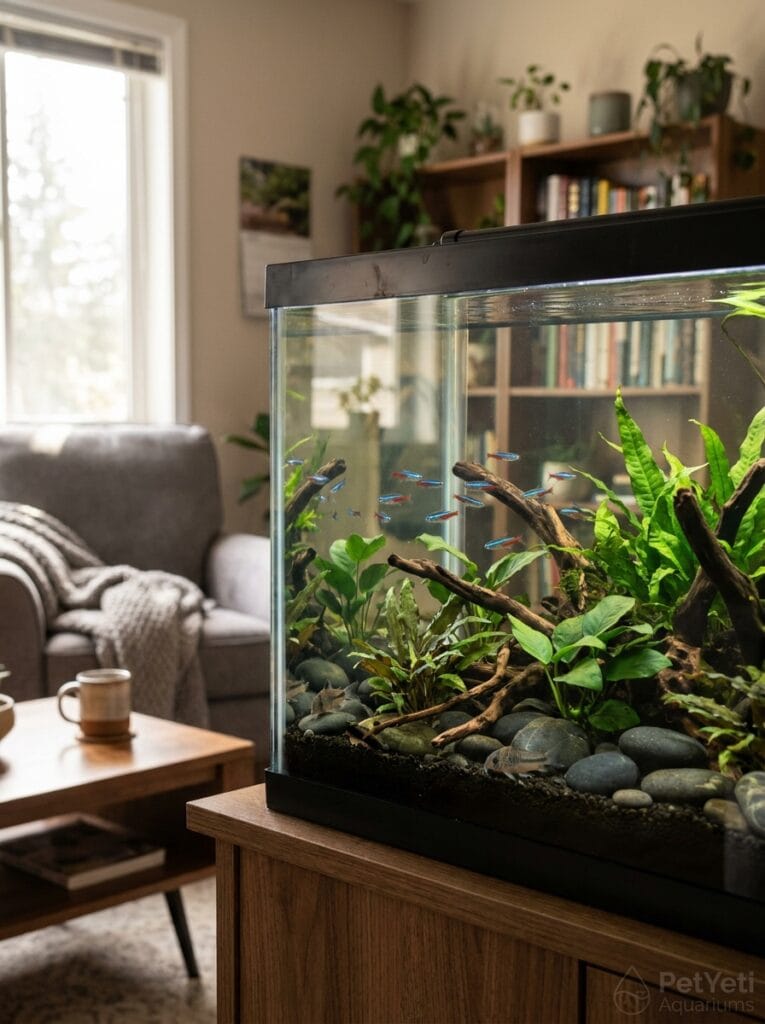 Beautiful 20 gallon community aquarium with peaceful beginner-friendly fish