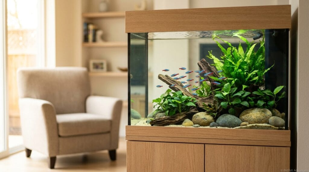 Beautiful 20 gallon community aquarium with peaceful beginner-friendly fish