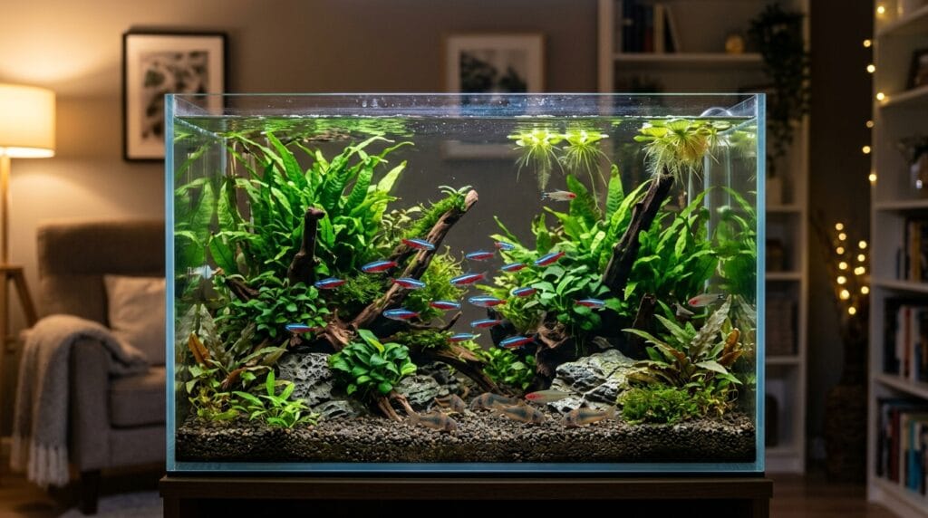 Beautiful low-light planted aquarium with beginner-friendly live plants
