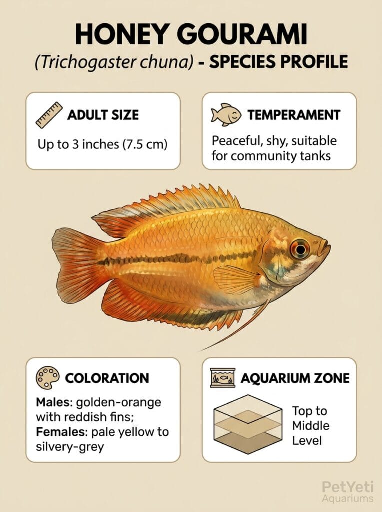 Honey Gourami swimming among live aquarium plants
