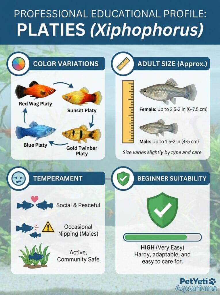 Colorful Platies in a beginner-friendly community aquarium