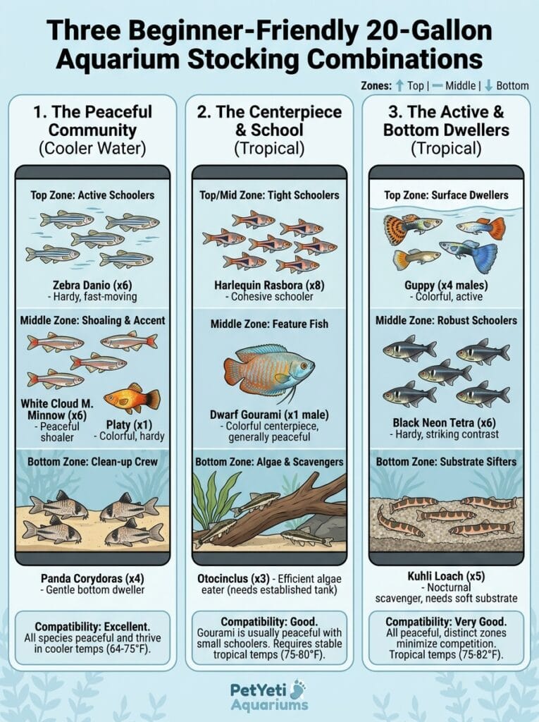 Example stocking combinations for a 20 gallon aquarium