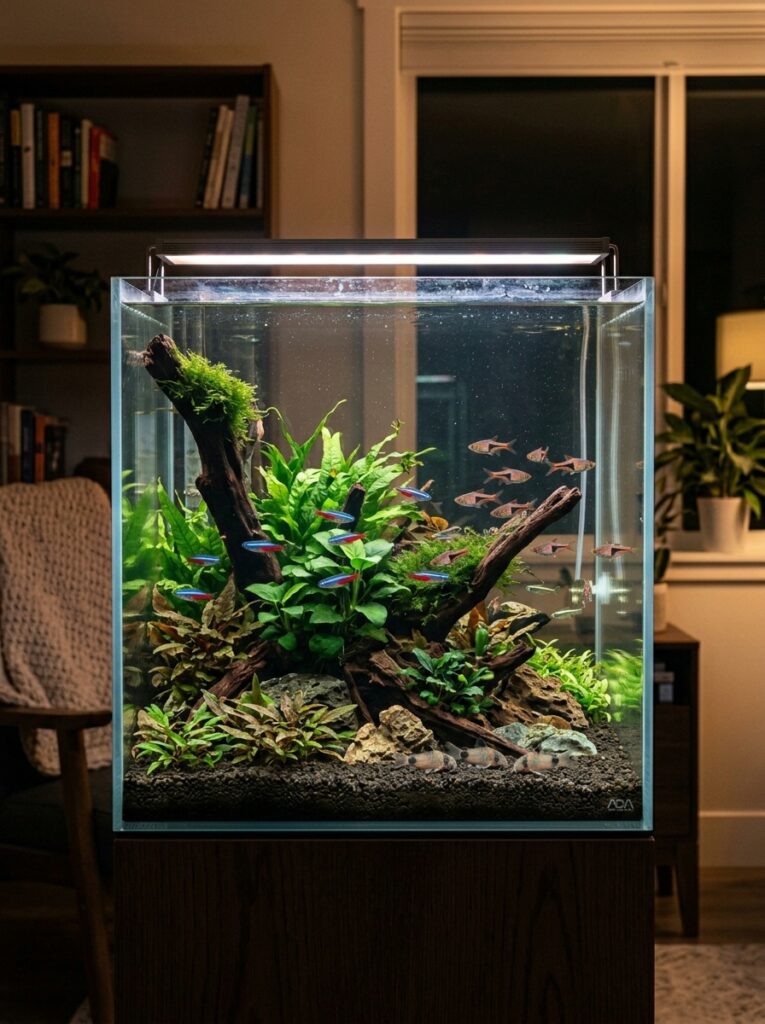Beautiful beginner-friendly planted aquarium with multiple low-light plants
