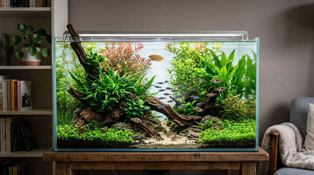 Easy aquarium plants growing in a beginner-friendly planted aquarium.