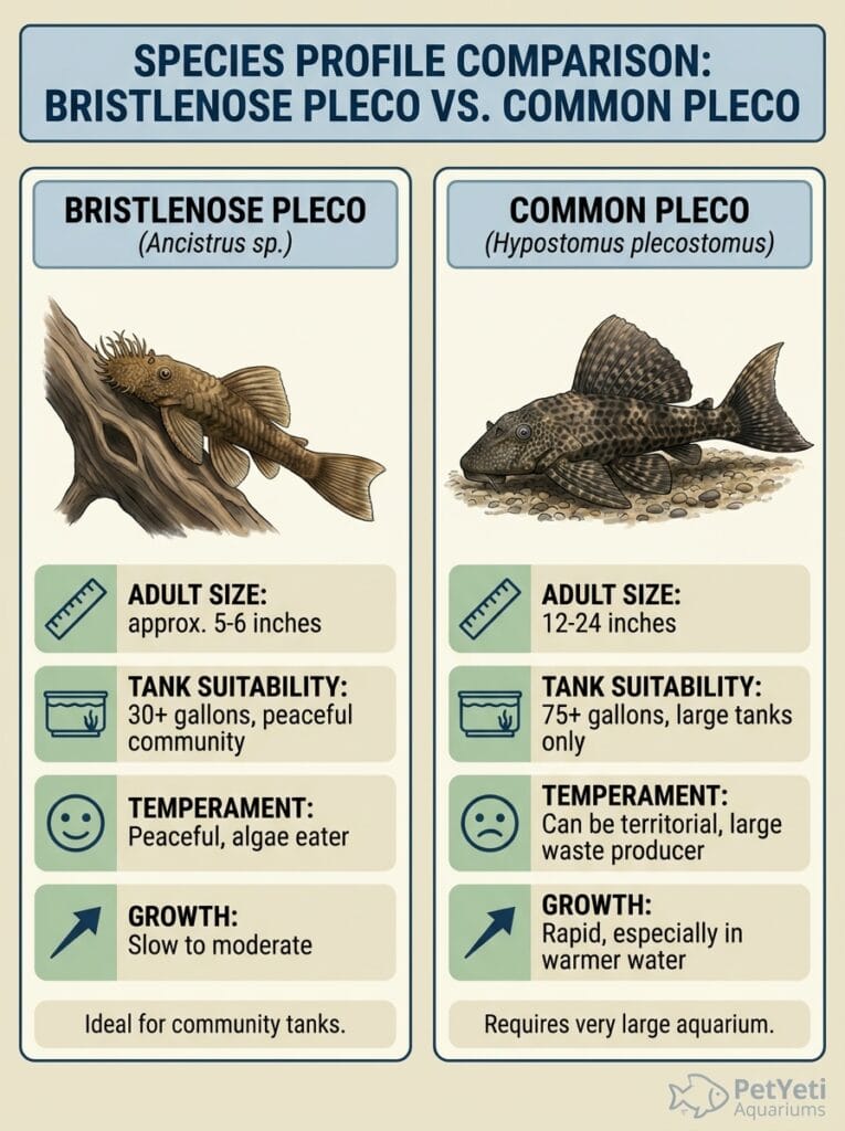 Bristlenose Pleco compared with Common Pleco