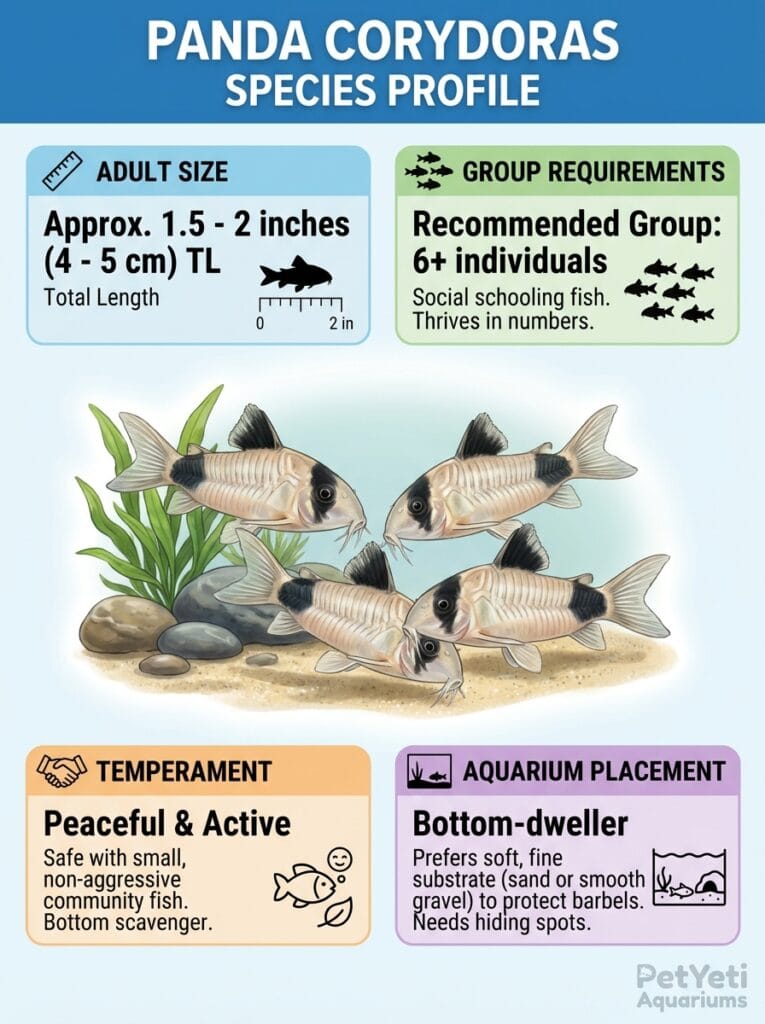 Panda Corydoras exploring sandy aquarium substrate