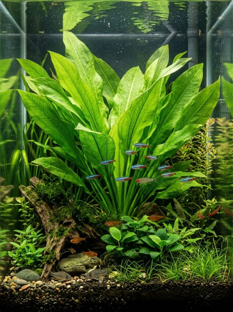 Large Amazon sword plant with broad green leaves