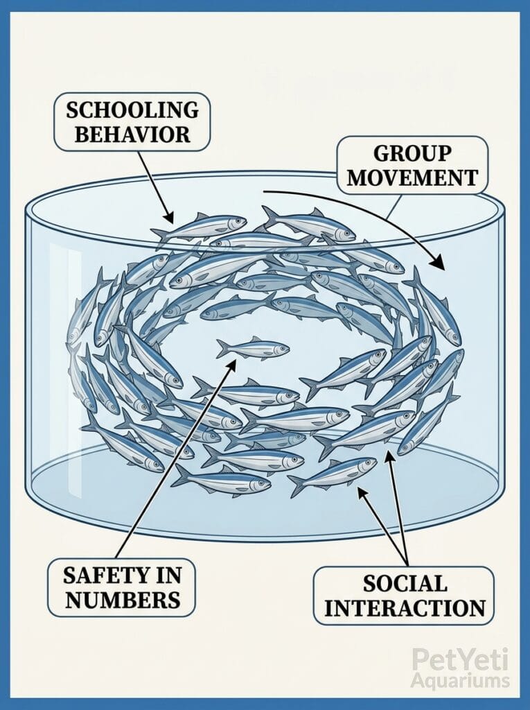 Diagram showing natural schooling behavior in aquarium fish