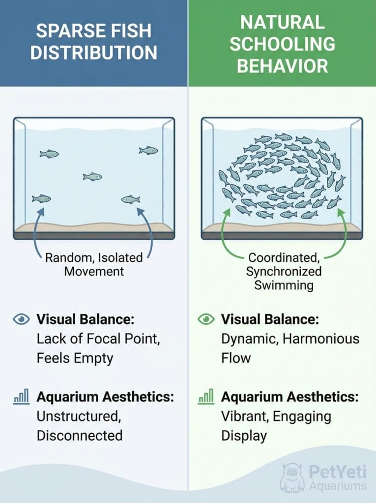Comparison of scattered fish versus schooling fish behavior