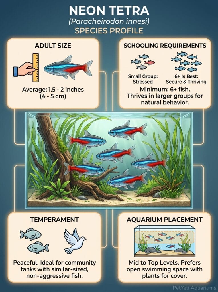 School of Neon Tetras in a planted community aquarium