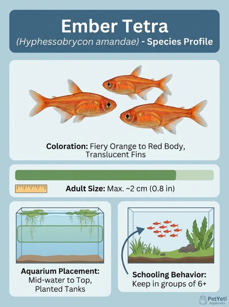 School of Ember Tetras swimming through aquatic plants