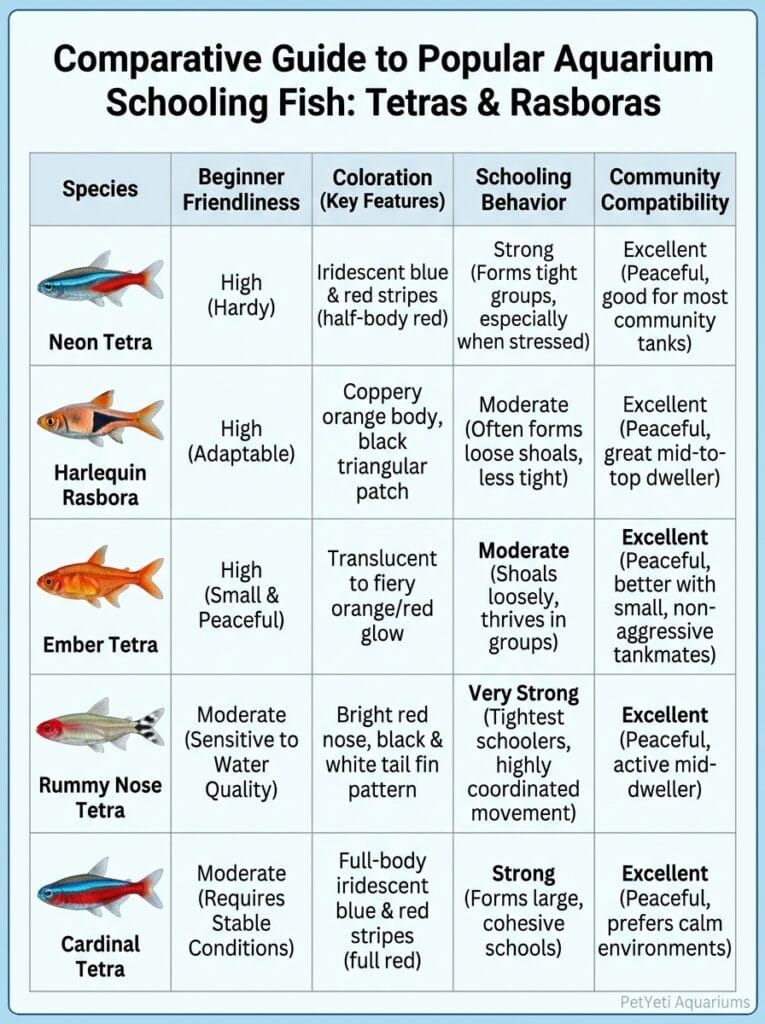 Comparison of popular schooling fish for community aquariums
