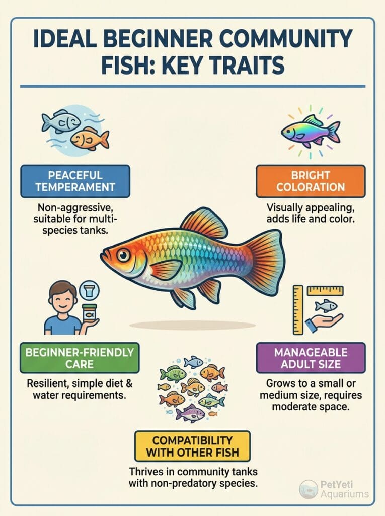 Traits of a colorful beginner-friendly community fish