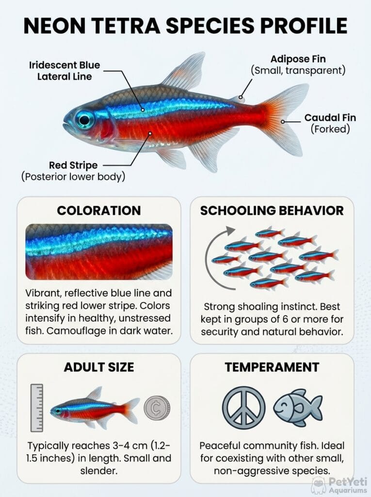 School of Neon Tetras displaying bright blue and red coloration