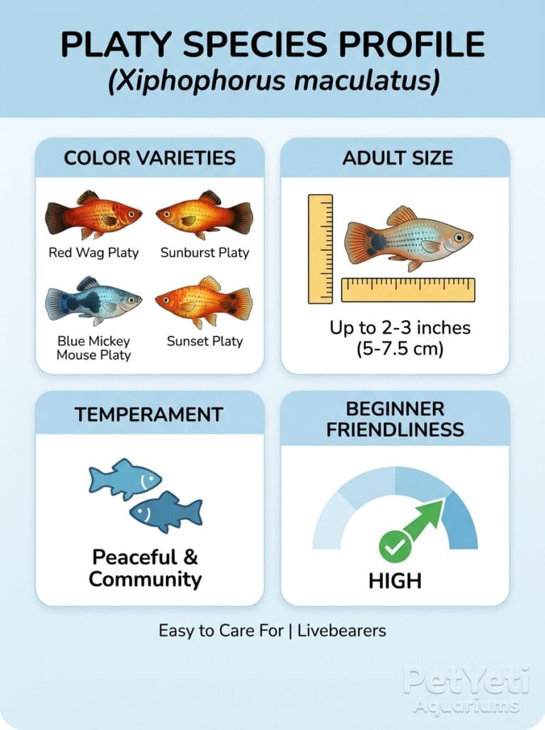 Different colorful varieties of Platies in a community aquarium