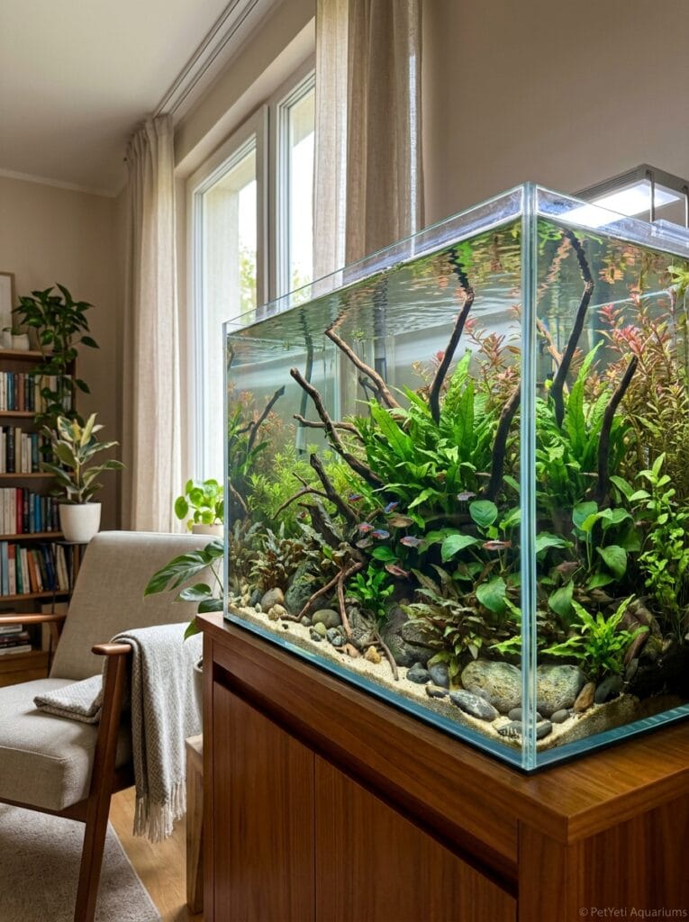 Healthy planted aquarium with thriving live aquarium plants
