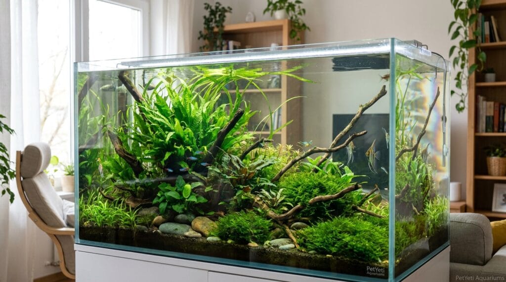 Healthy planted aquarium with thriving live aquarium plants