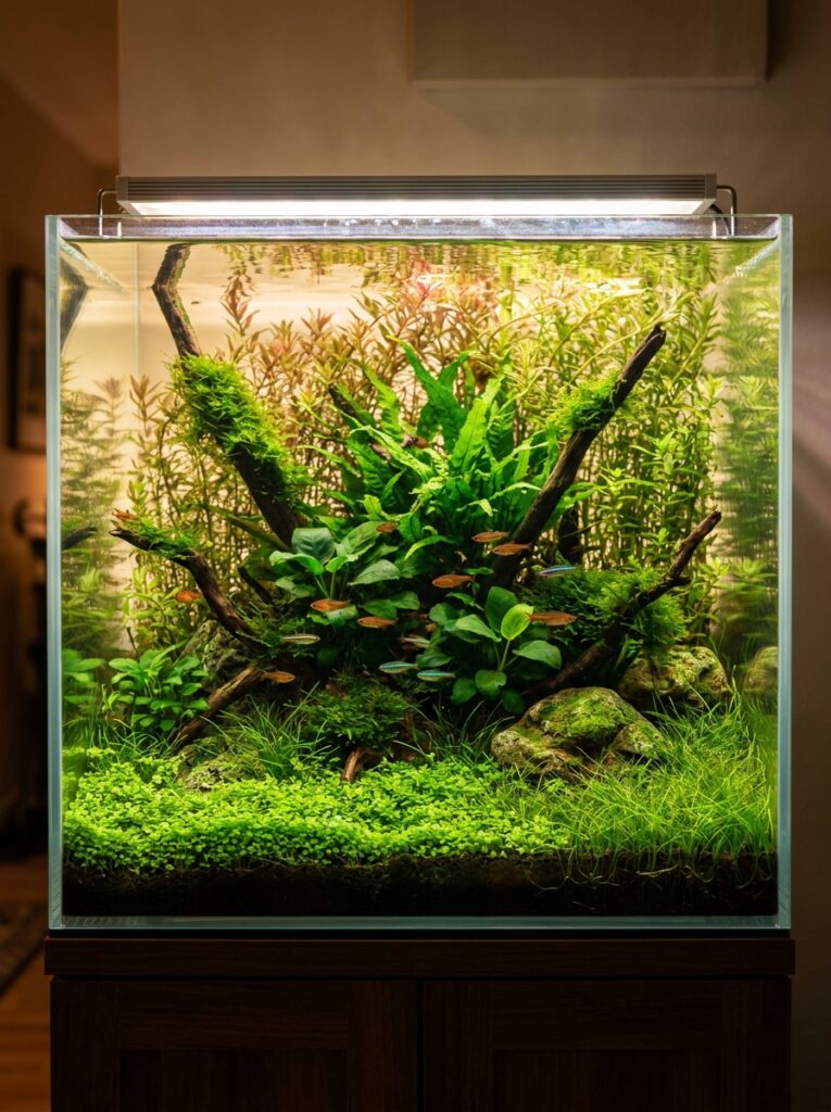 Midground plants growing between foreground and background zones