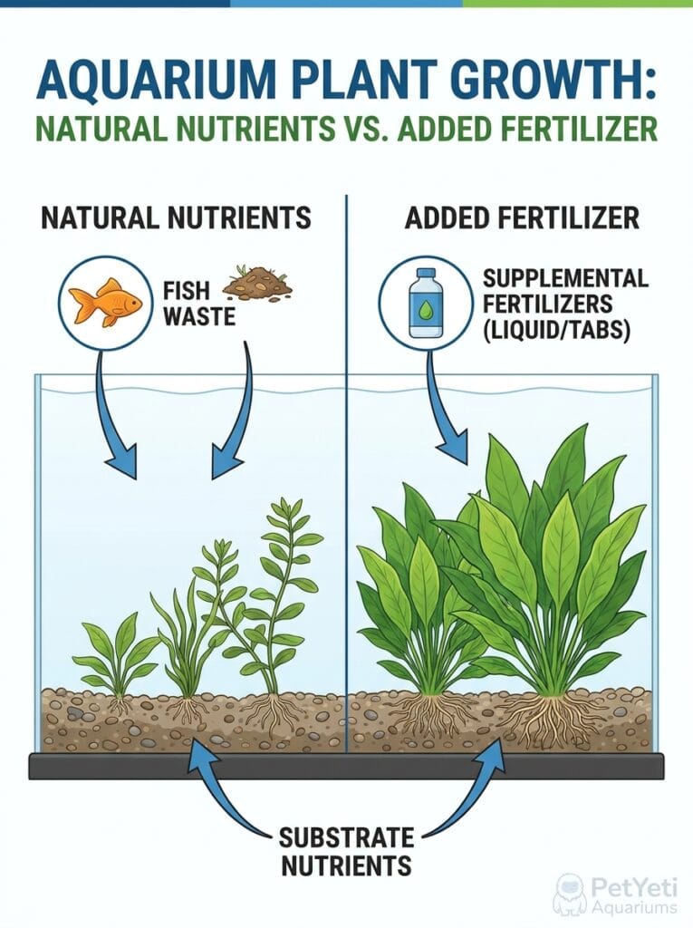 Comparison of aquarium plants growing with and without fertilizer