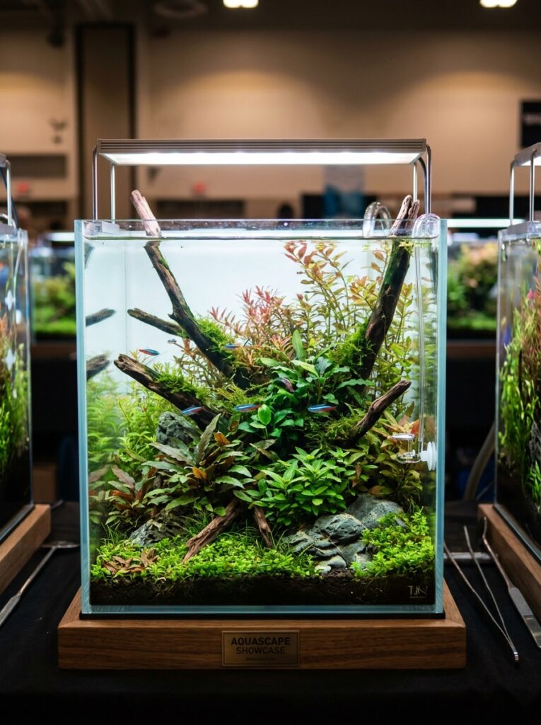 Balanced aquarium layout featuring healthy midground plants