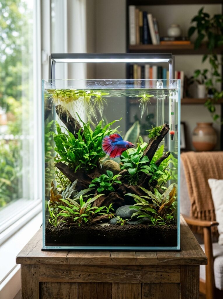 Beautiful planted betta tank with healthy live aquarium plants