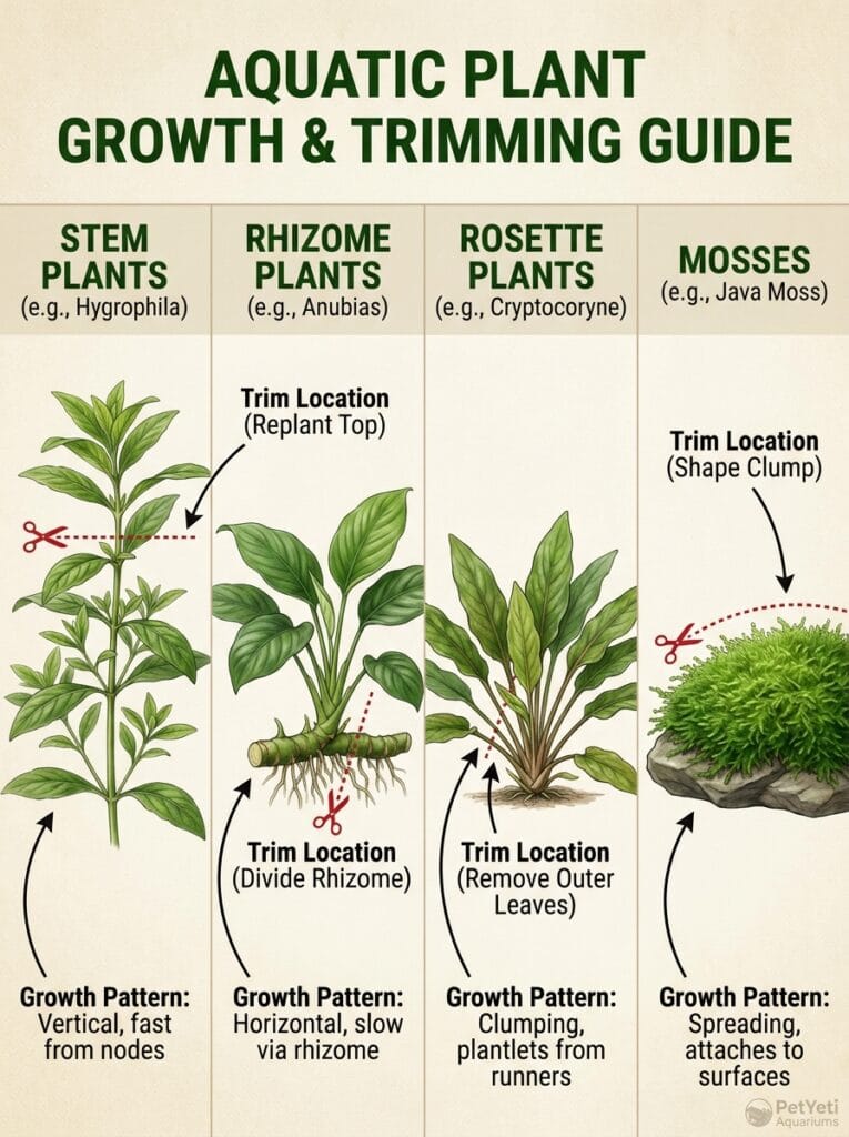 Different aquarium plant trimming methods