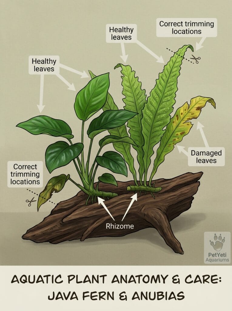 Correct trimming method for Java Fern and Anubias