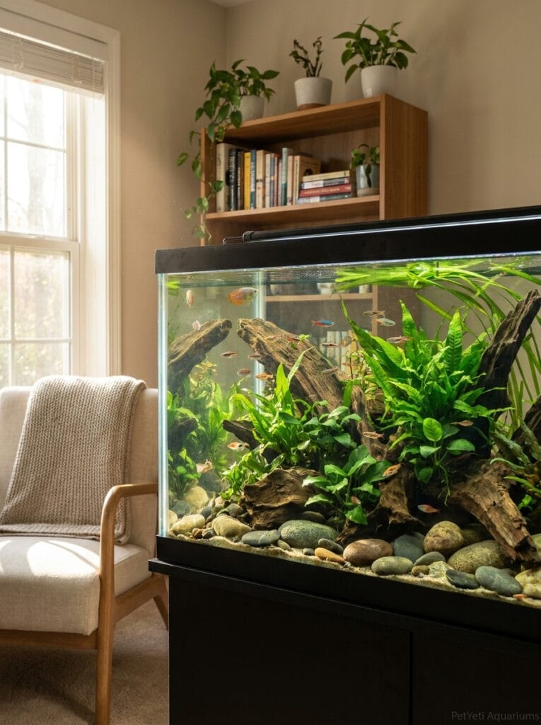 Healthy planted aquarium growing successfully without CO₂ injection