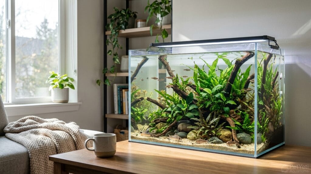 Healthy planted aquarium growing successfully without CO₂ injection