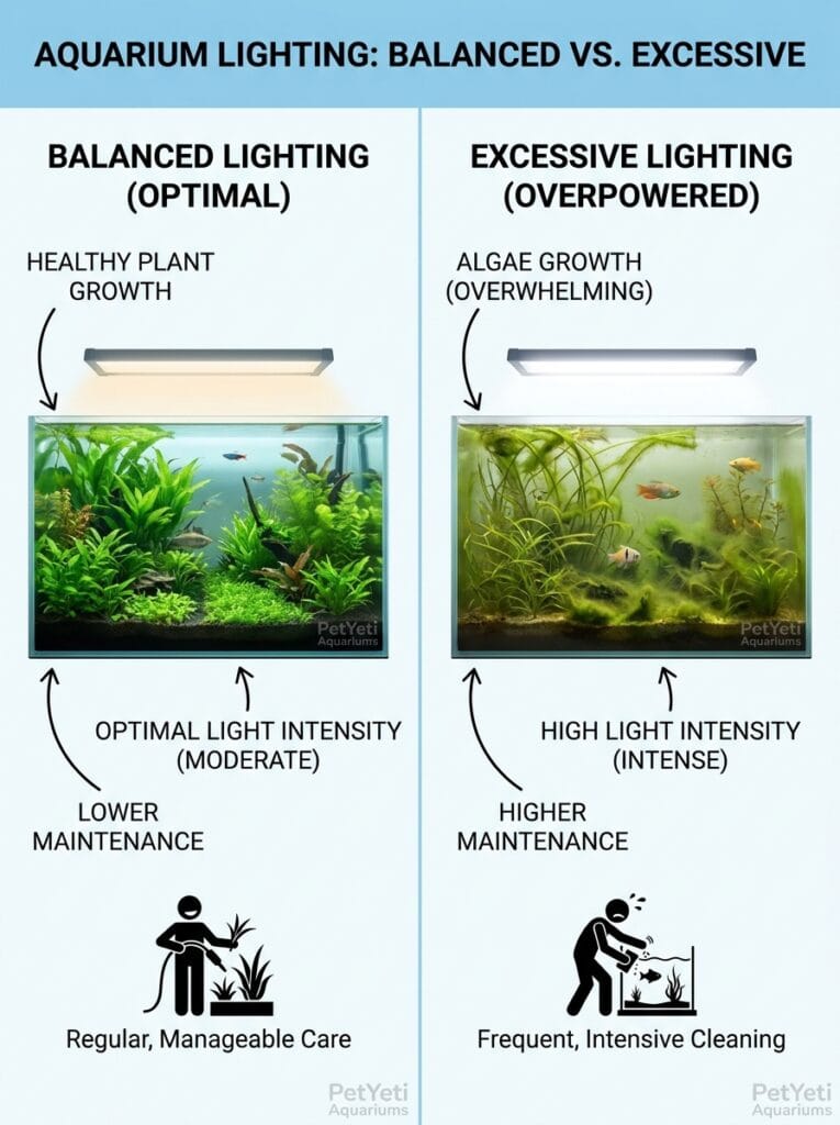 Balanced lighting versus excessive aquarium lighting