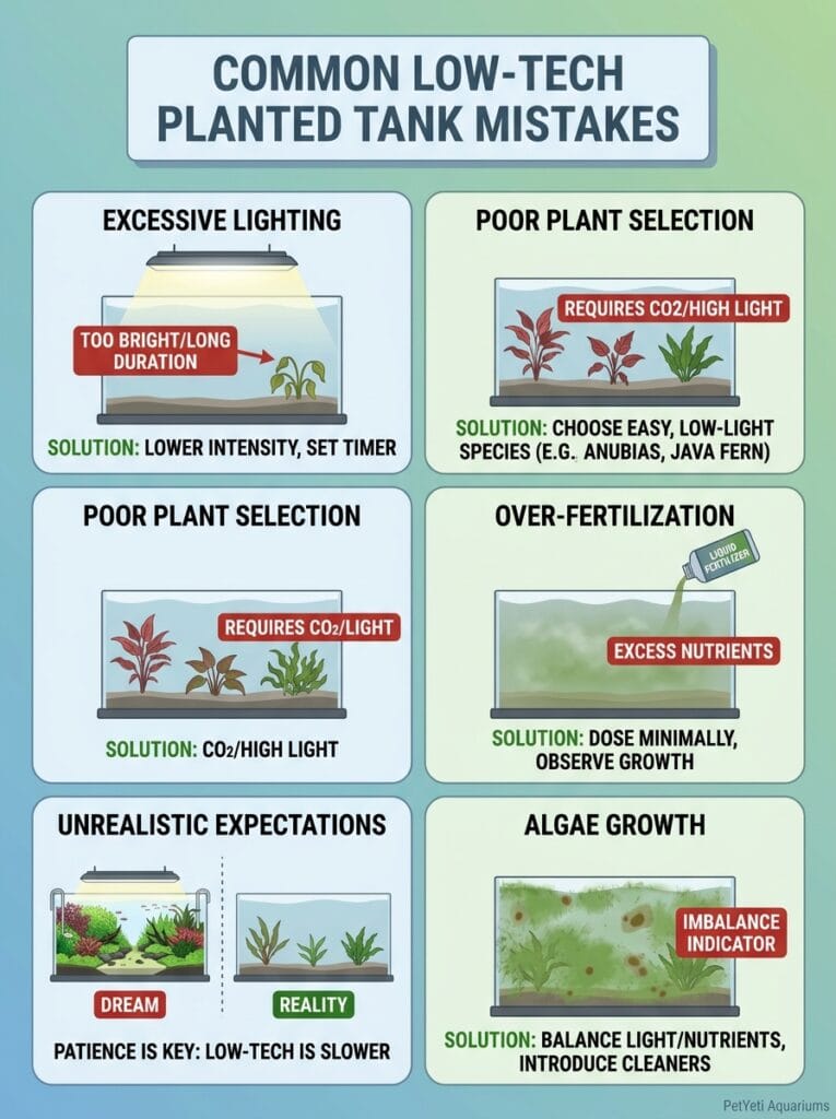 Common mistakes in low-tech planted aquariums