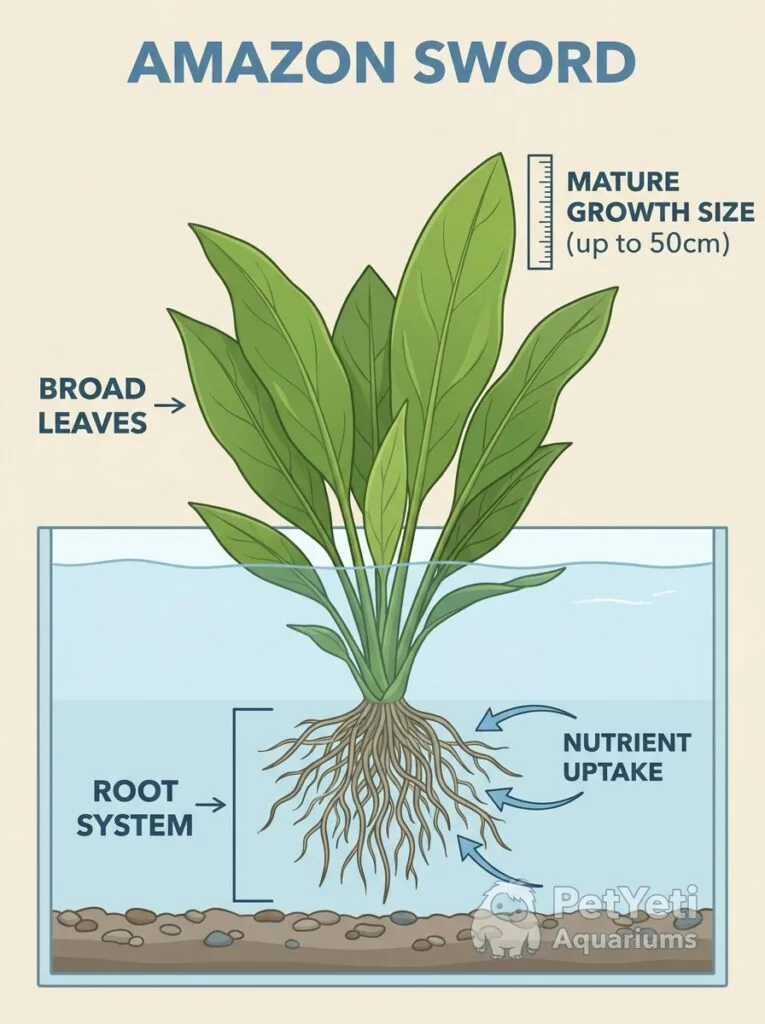 Amazon Sword plant in a beginner aquarium
