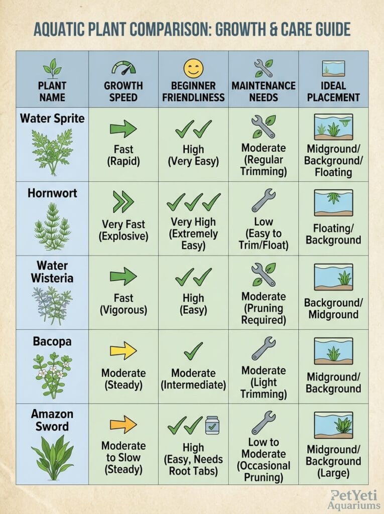 Comparison of fast growing aquarium plants for beginners