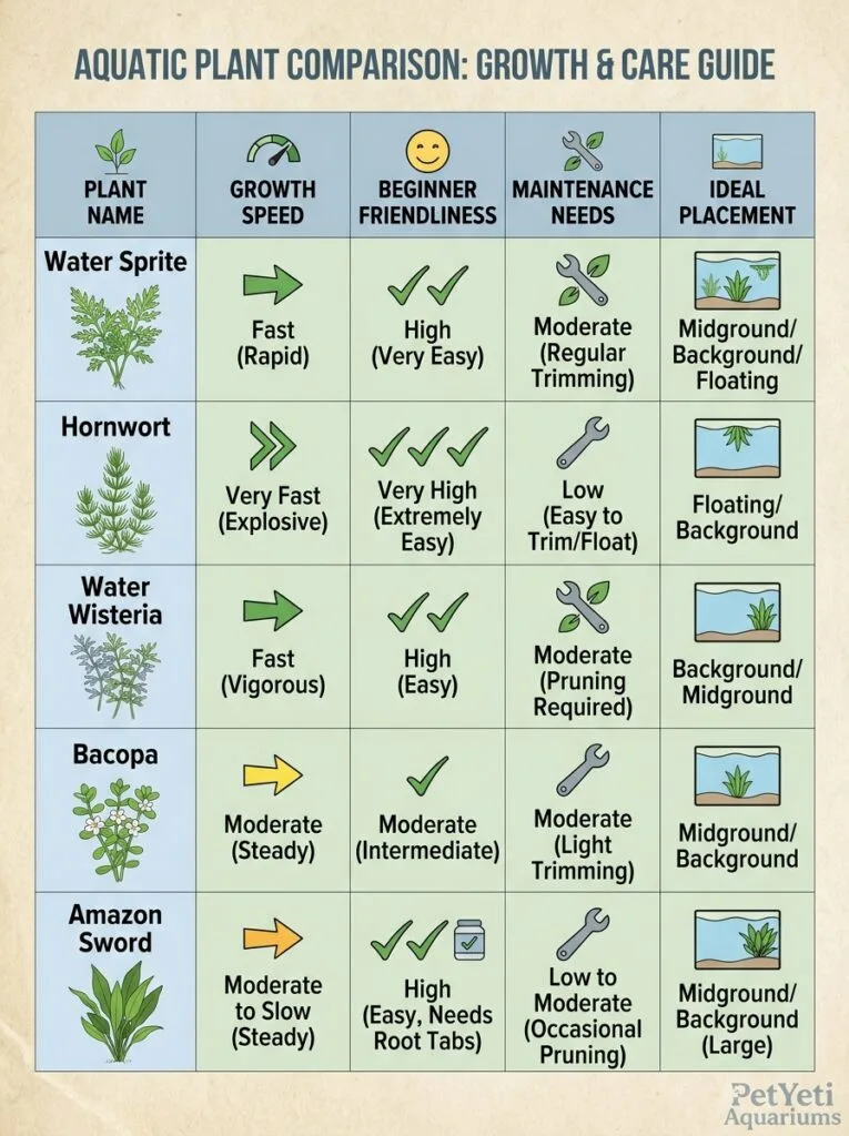 Comparison of fast growing aquarium plants for beginners