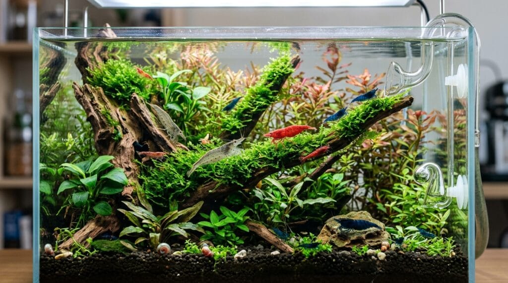 Best nano shrimp for small aquariums in a colorful planted nano tank.