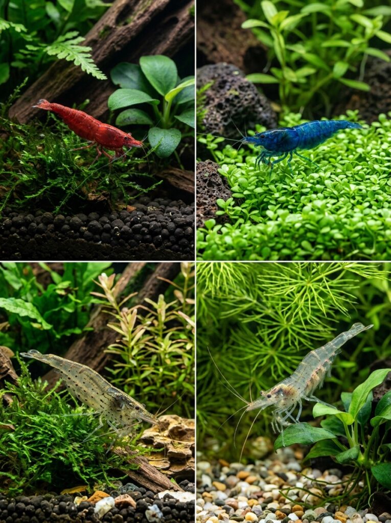 Comparison of popular freshwater shrimp species for aquariums