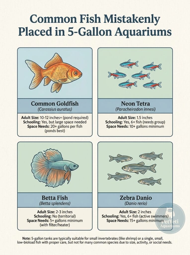 Fish that are not suitable for a 5 gallon aquarium