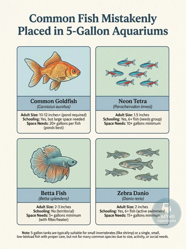 Fish that are not suitable for a 5 gallon aquarium