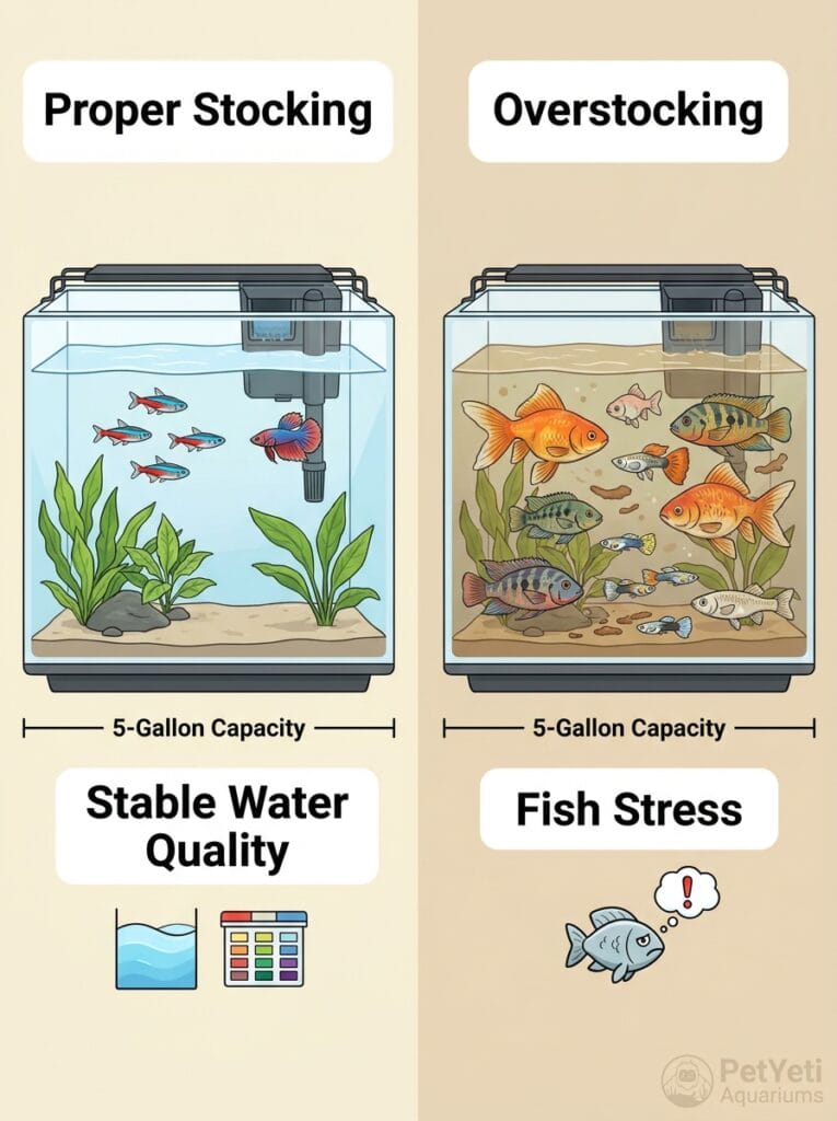 Proper stocking levels in a 5 gallon aquarium