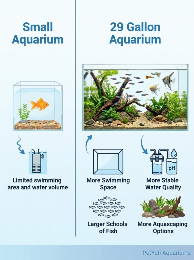 Benefits of a 29 gallon aquarium compared to a smaller fish tank