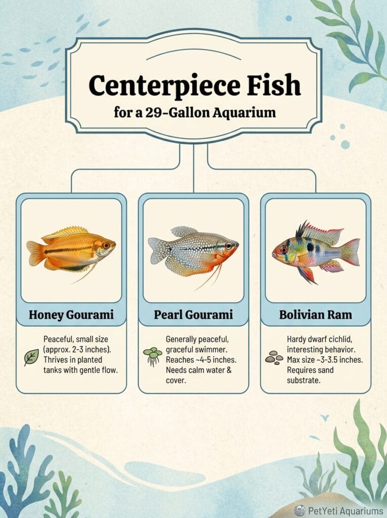 Centerpiece fish options for a 29 gallon aquarium