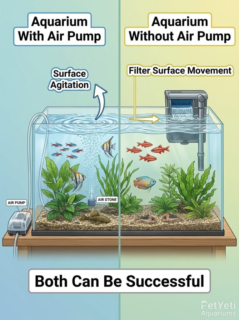 Comparison of aquariums with and without air pumps