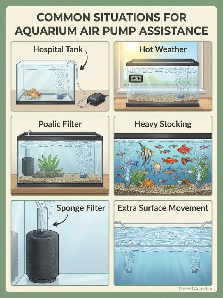 Situations where an aquarium air pump can be helpful