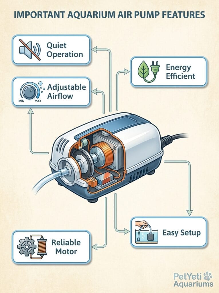 Important features of a beginner aquarium air pump