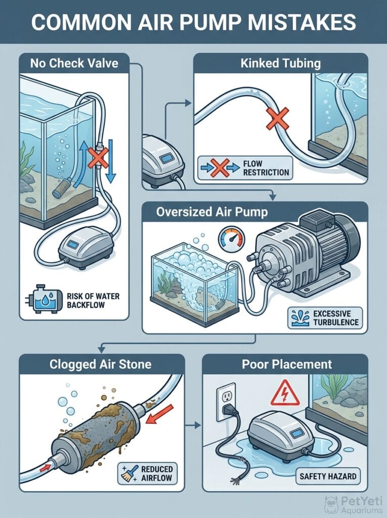 Common aquarium air pump mistakes