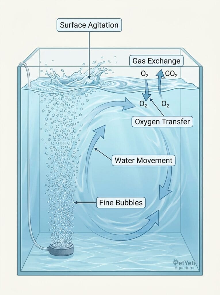 How air stones improve water movement and gas exchange